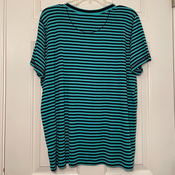 CHAPS Seafoam Green Navy Blue Stripe V-Neck Top T-Shirt Blouse Plus Size 2X NEW - Picture 4 of 8